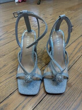 Brand new Gianni Bini Silver Glitter Strappy Heels with Crystal Accent